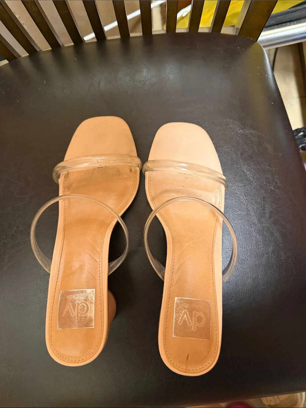 Dolce Vita Nude Block Heel Sandals with Clear Straps